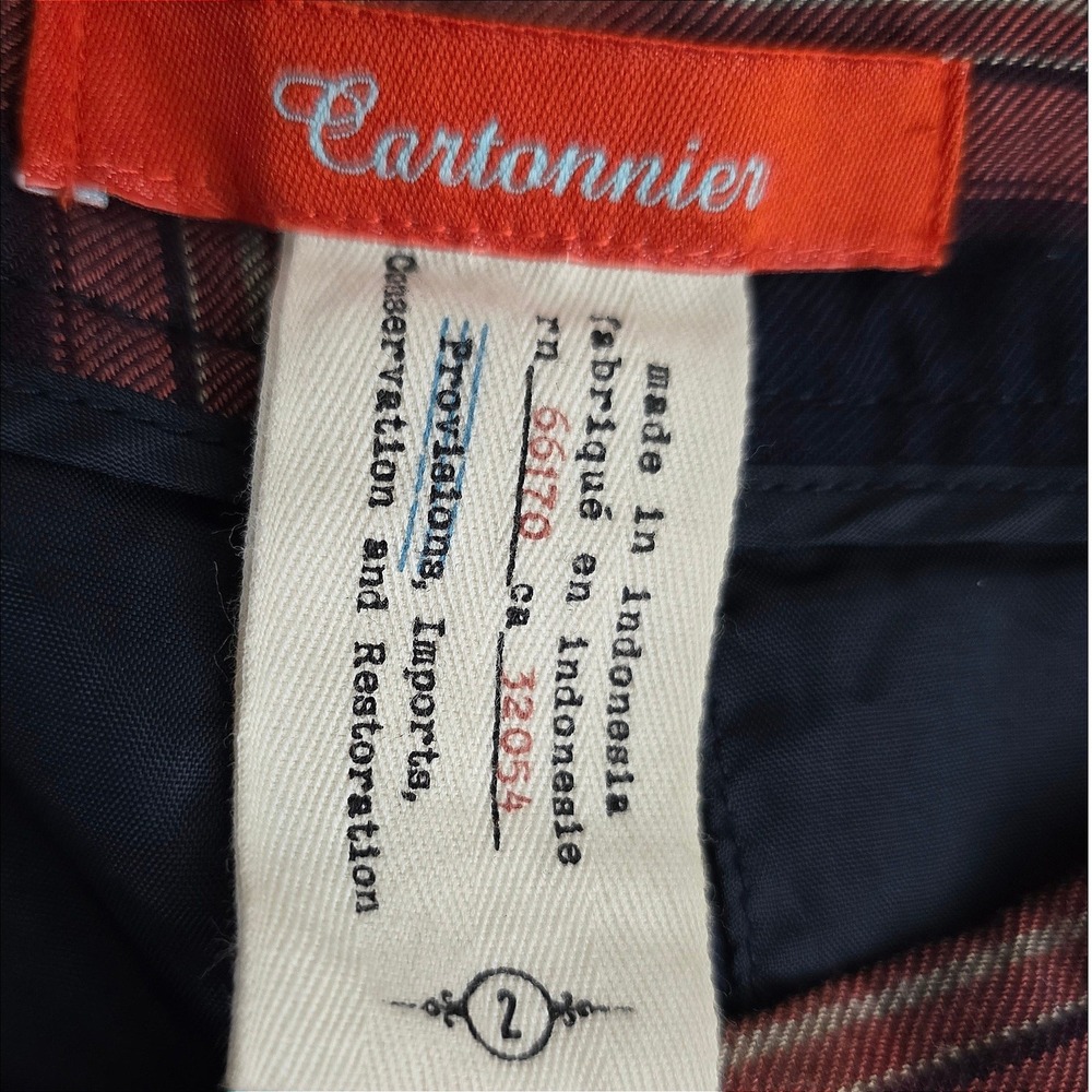 Cartonnier Anthropologie Plaid Ankle Zip Trousers Red Navy Size 2 Tapered Pants - Picture 5 of 16